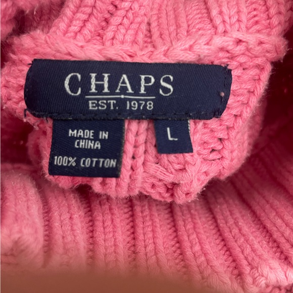 CHAPS Womens Sz L Pink Heavy Cable-Knit Mock Neck Sweater 100% Cotton - Picture 5 of 6